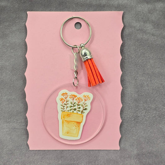 Letter Keychain Clear Silver Circle Handmade Acrylic Tassel Flower C Orange