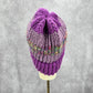 Purple Multi Color Crochet Knit Bucket Cap Hat Fun VTG Y2K Funky Beanie