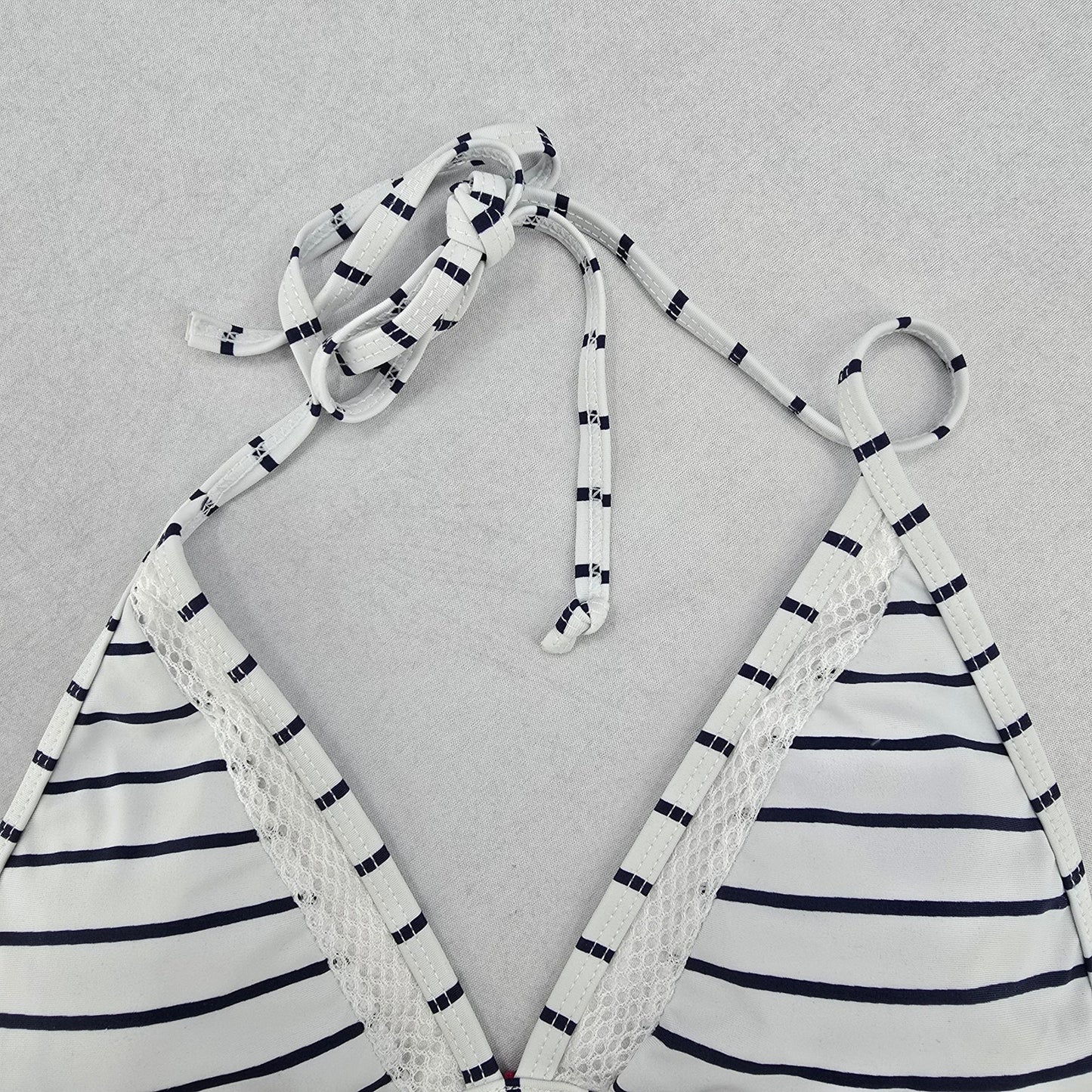 White Stripe Boho Pink Halter Tie Swim Sports Bra Beach Bikini Top M Medium