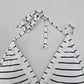 White Stripe Boho Pink Halter Tie Swim Sports Bra Beach Bikini Top M Medium