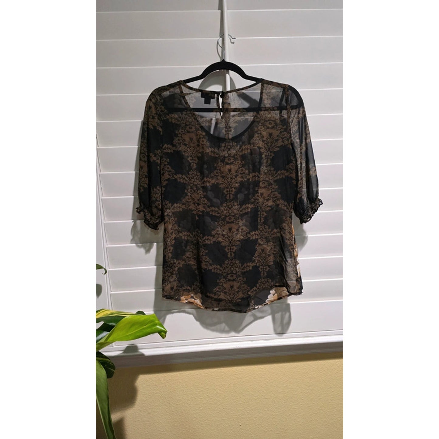 East 5th Black Sheer Whimsy Floral Top Medium