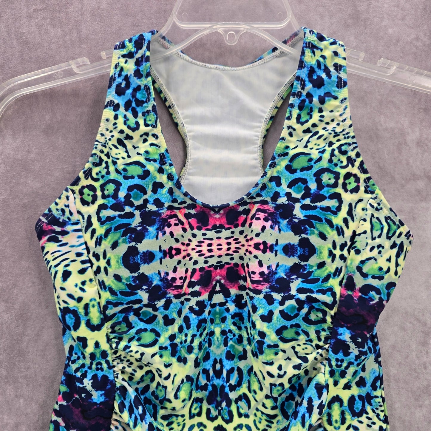 Green Multi Animal Print Padded Racerback Swimwear Tankini Top Extra Small XS