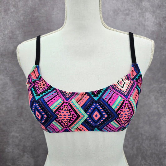 Xhilaration Black Geometric Boho Y2K Padded Adjustable Strap Bikini Top Small
