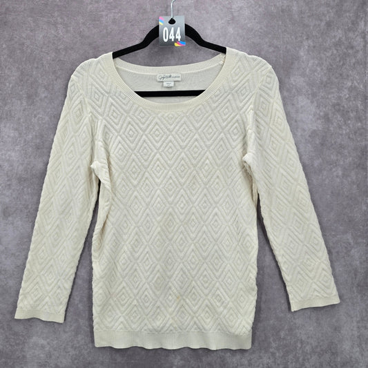 Jaclyn Smith Collection White Diamond Long Sleeve Sweater Small