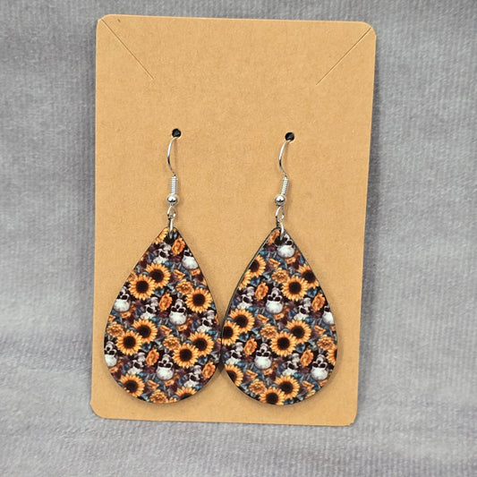 Skull Sunflower Halloween Teardrop Hook Handmade Earrings JB1E2