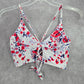 White Purple Floral Crisscross String Padded Swimwear Bikini Top L Large