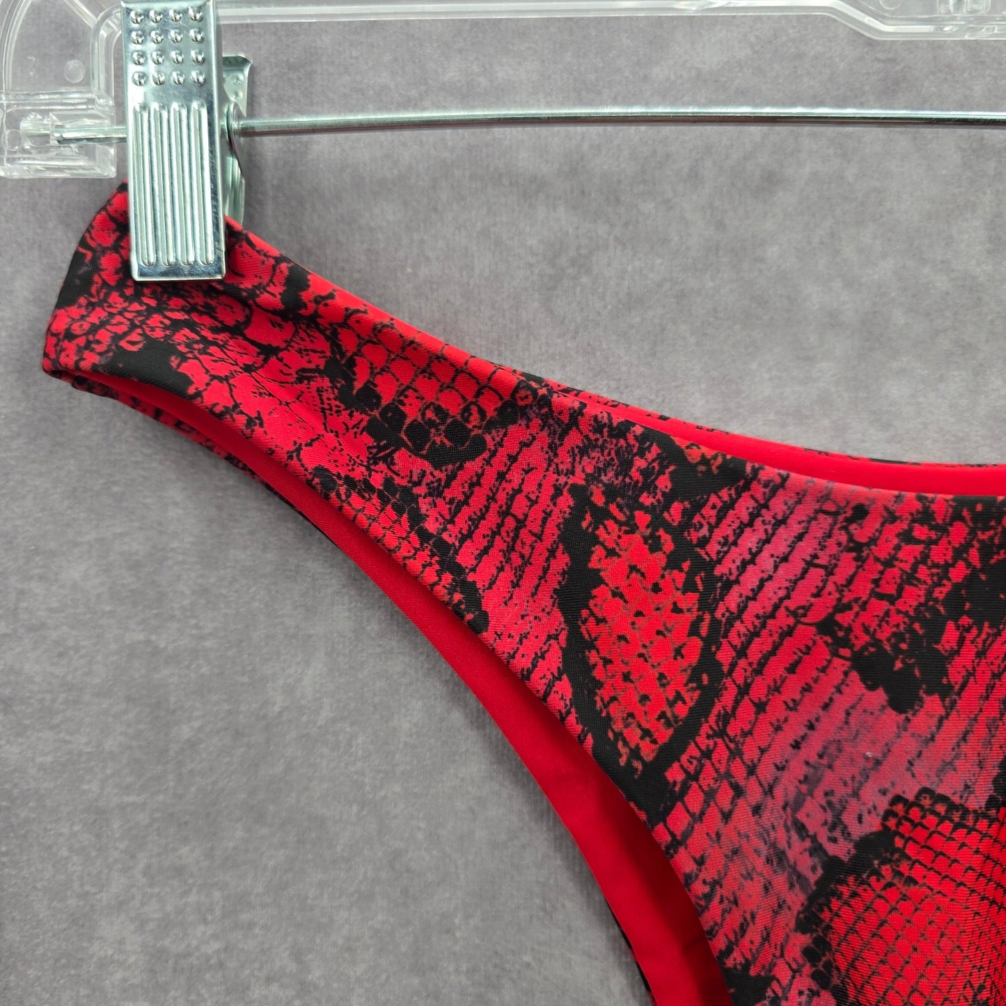 Red Black Animal Print Bikini Cheeky Thong High Leg Bottom Swimwear Medium
