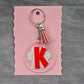 Letter Keychain Clear Silver Circle Handmade Acrylic Tassel Flower K Pink
