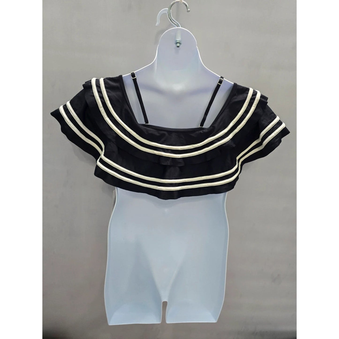 Jess Lea Black Soaking Up Sun Ruffle Swimsuit Stripe Top Large