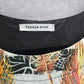 Takaya Siam Black Short Sleeve Maxi Feather Print Sheer Ruffle Dress Medium