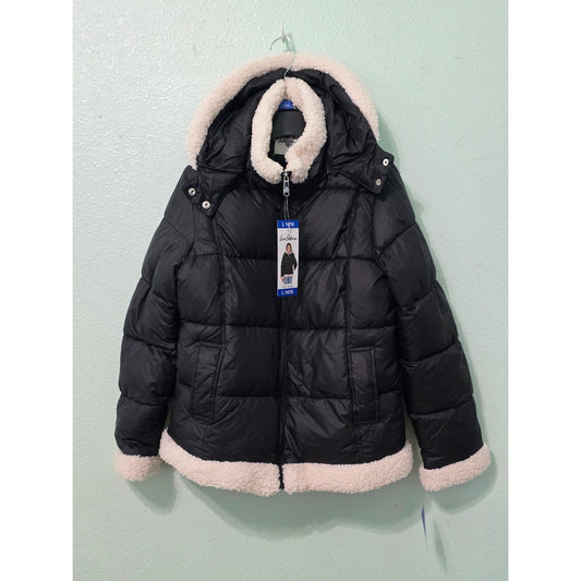 Black Sherpa Ski Snow Puffer Hood Star Whimsygoth Girls Sam Edelman Jacket L