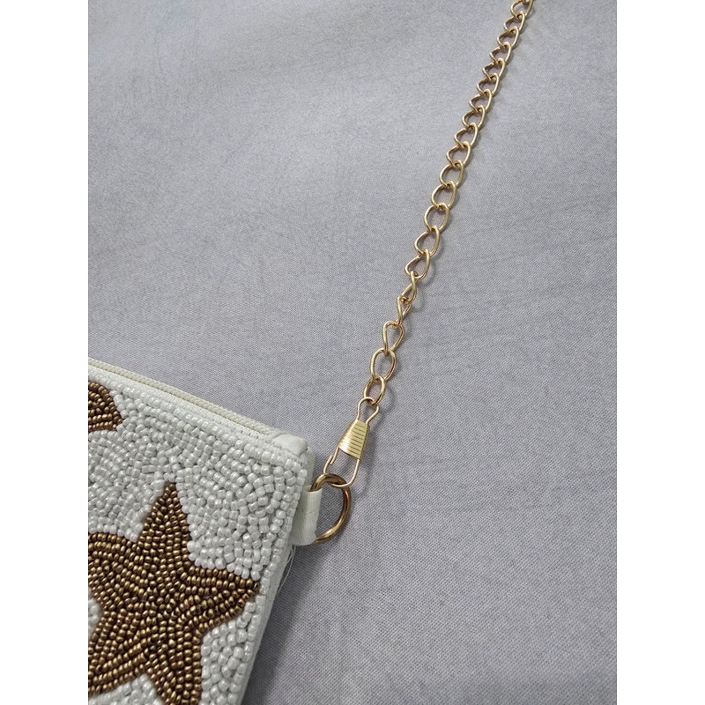 Camp Ozark Beaded Stars White Brown Clutch Gold Chain Strap Shoulder Purse Bag