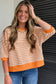 Orange Stripe 3/4 Sleeve Exposed Seam Patchwork Pullover Top