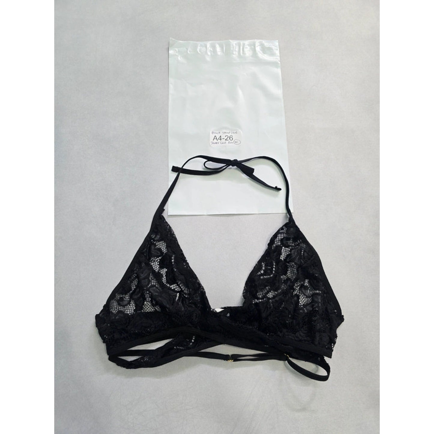 Black Lace Whimsygoth Dark Romance Tie Sheer Wrap Bralette Medium