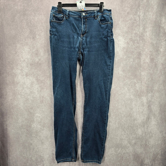053. Rue21 Twentyone Black Blue Denim Pants Straight Stretch Skinny Jeans 13/14R