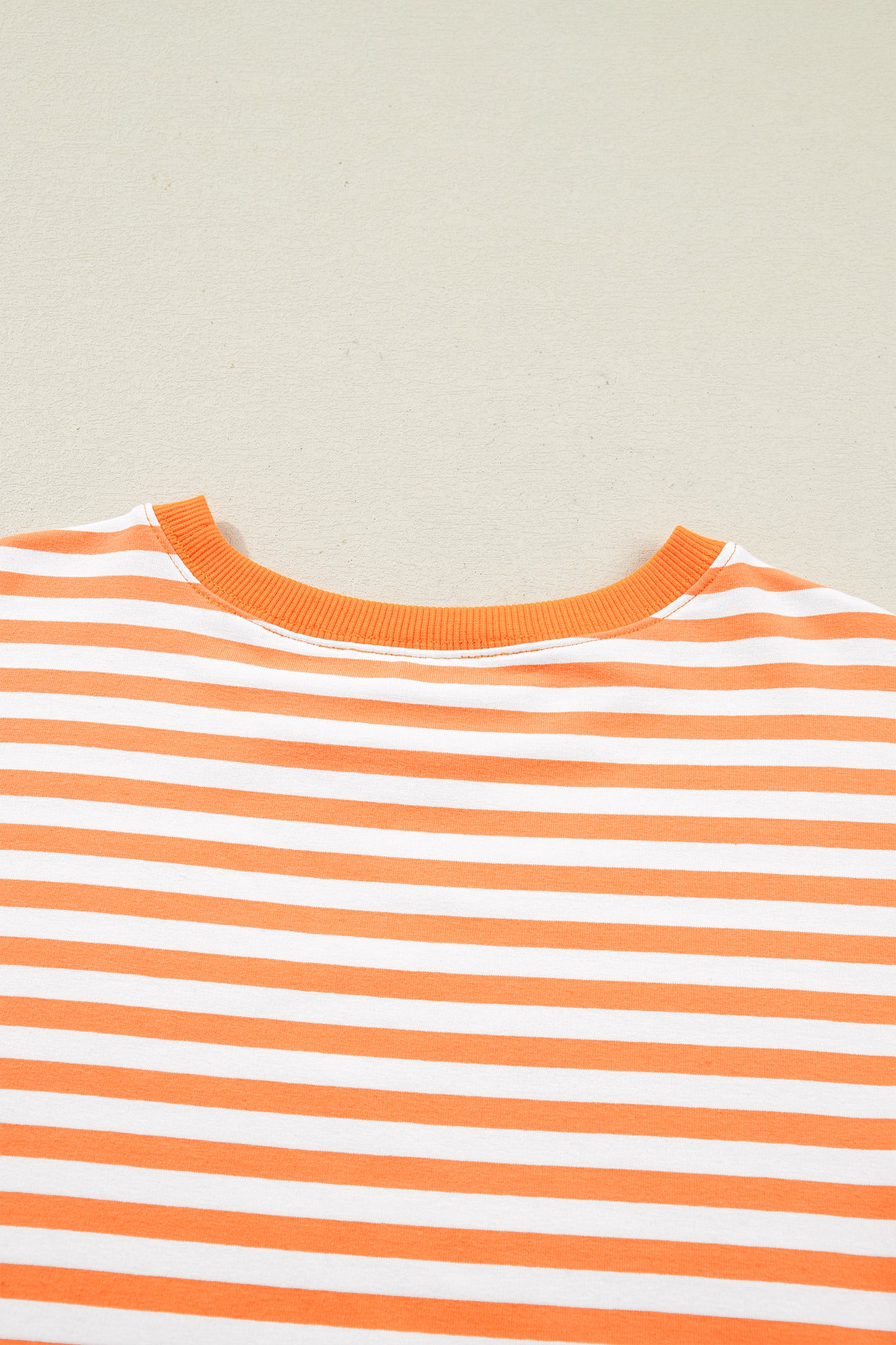 Orange Stripe 3/4 Sleeve Exposed Seam Patchwork Pullover Top