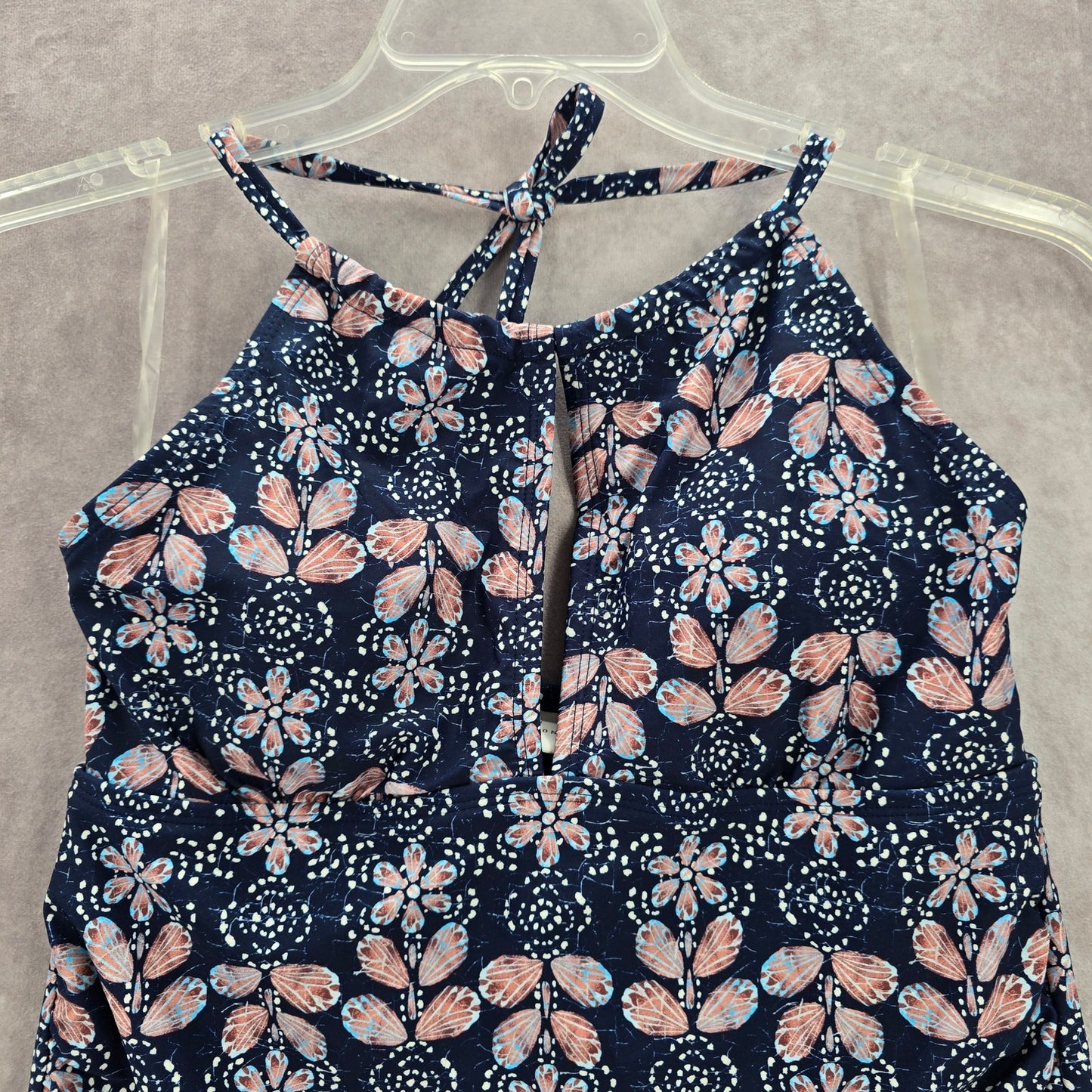 New Directions Blue Floral Padded Halter Swimwear Tankini Tank Top Medium M