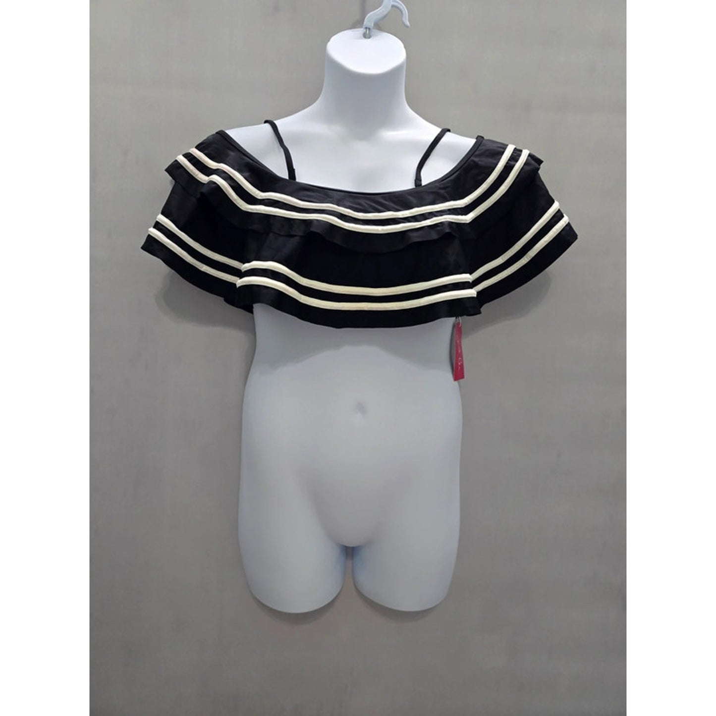Jess Lea Black Soaking Up Sun Ruffle Swimsuit Stripe Top Large