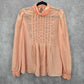 Shop The Trend Peach Sheer Long Sleeve Boho Cottage Lace Top Blouse Small