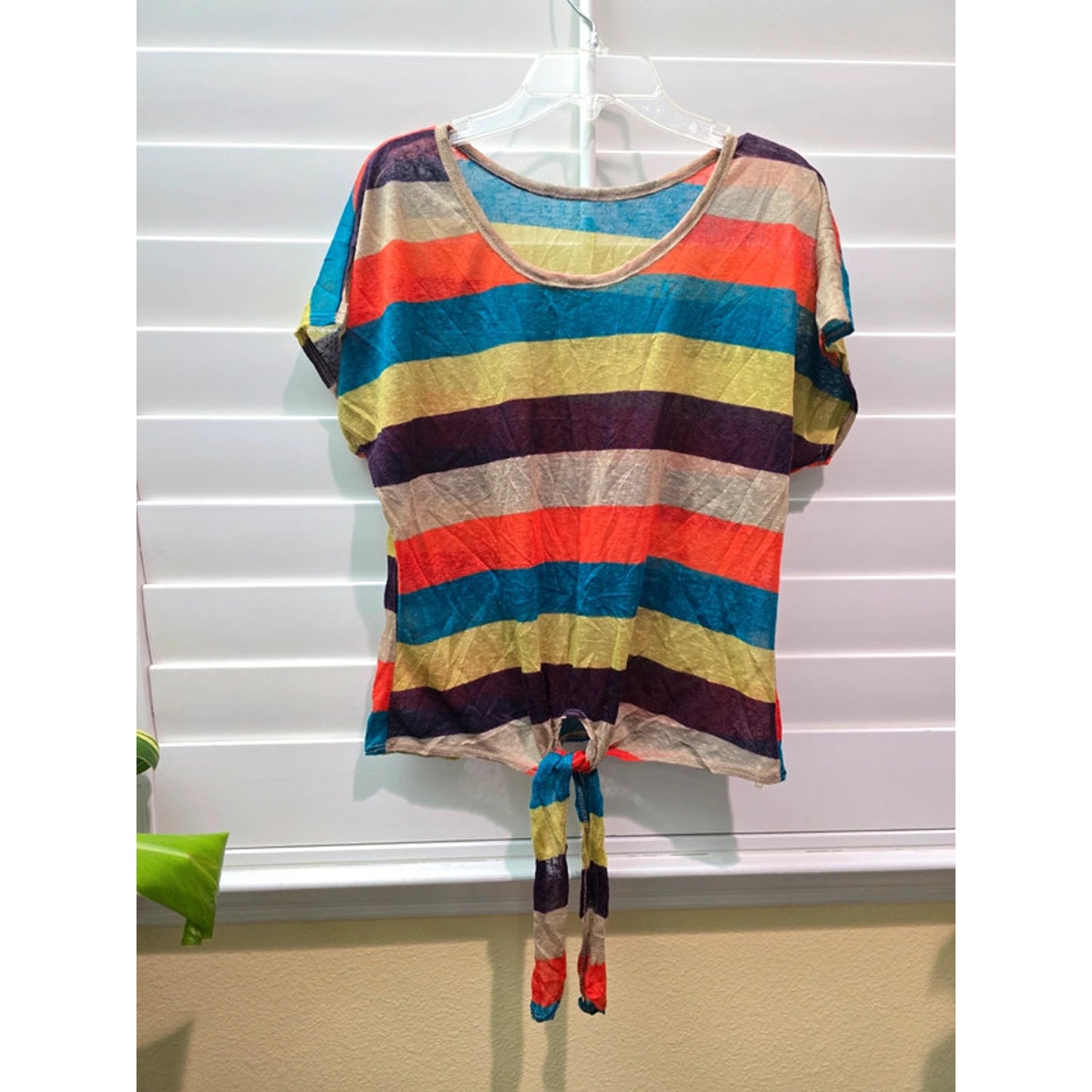 Multicolor Stripes Tie Front Disco Party Summer Top Medium