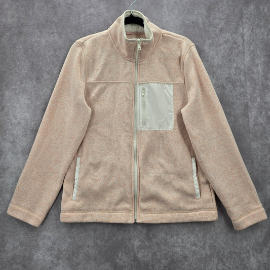Pink Zipper Long Sleeve Fleece Sweater Coat Jacket Medium