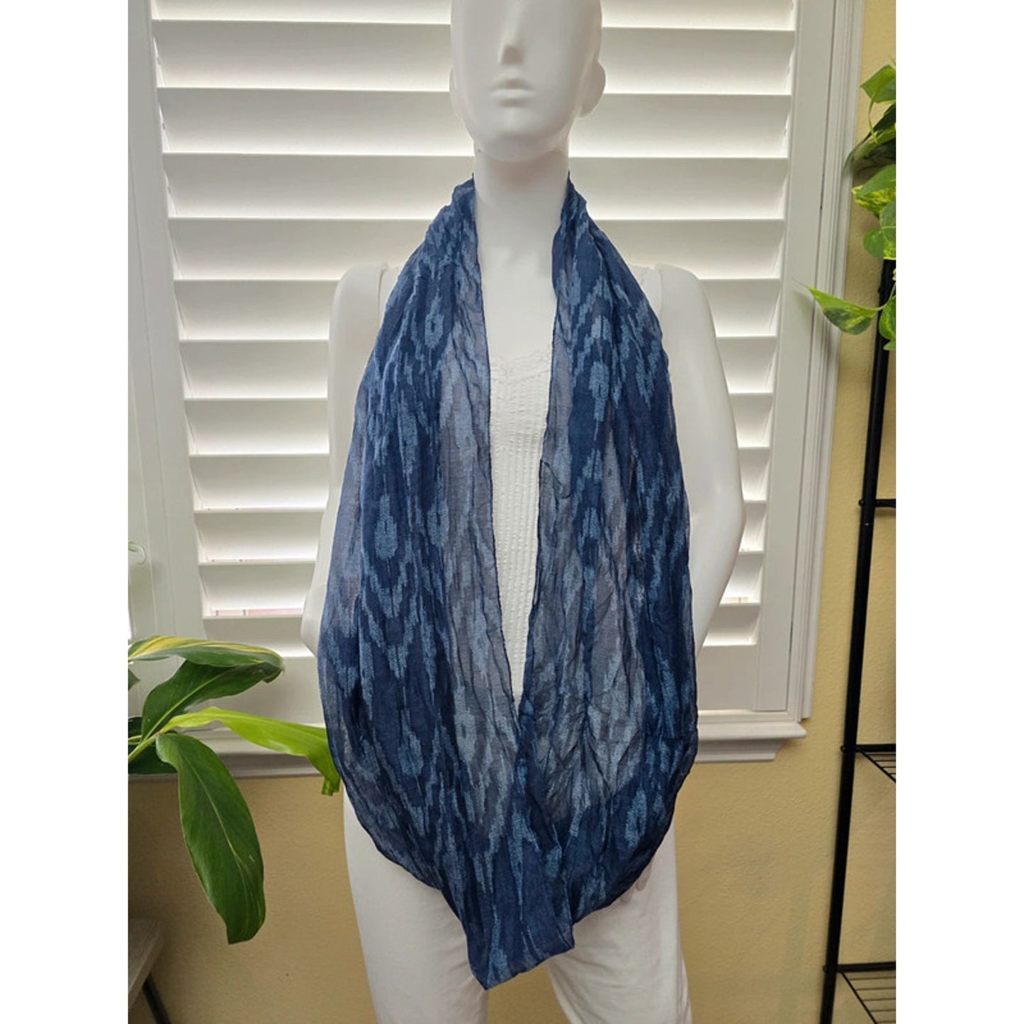Navy Blue Patterned 90s Y2K Infinity Scarf OSFM