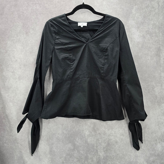 J Crew Black Universal Standard Flare Tie Slit Long Sleeve Blouse Top Shirt XXS