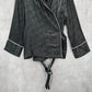Victoria's Secrets Black Wrap Pajama Top Sleep Logo Tie White Trim L Large