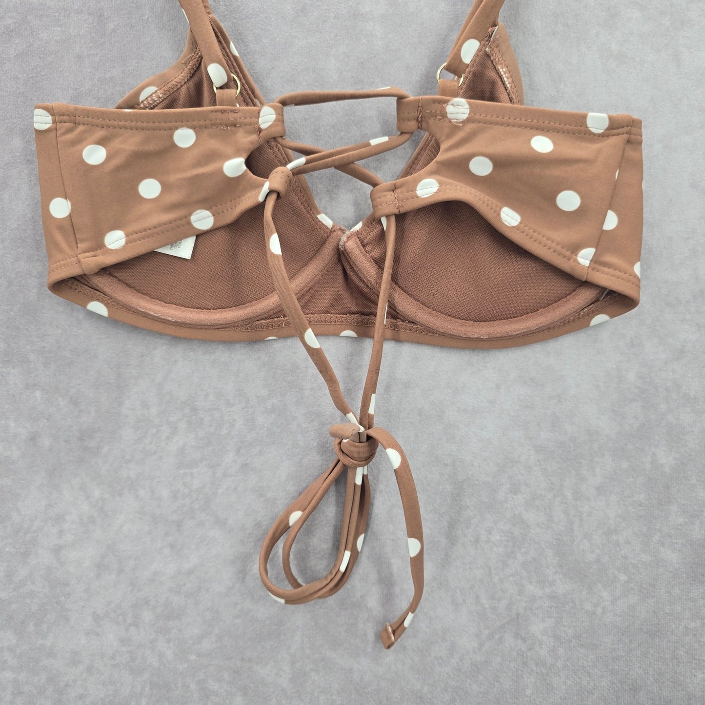 Time and Tru Brown Polka Dots Padded Adjustable Strap Bikini Top Swimwear Small