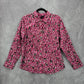 Talbots Pink Animal Print Long Sleeve Button Blouse Top Shirt Petite Cotton 12P