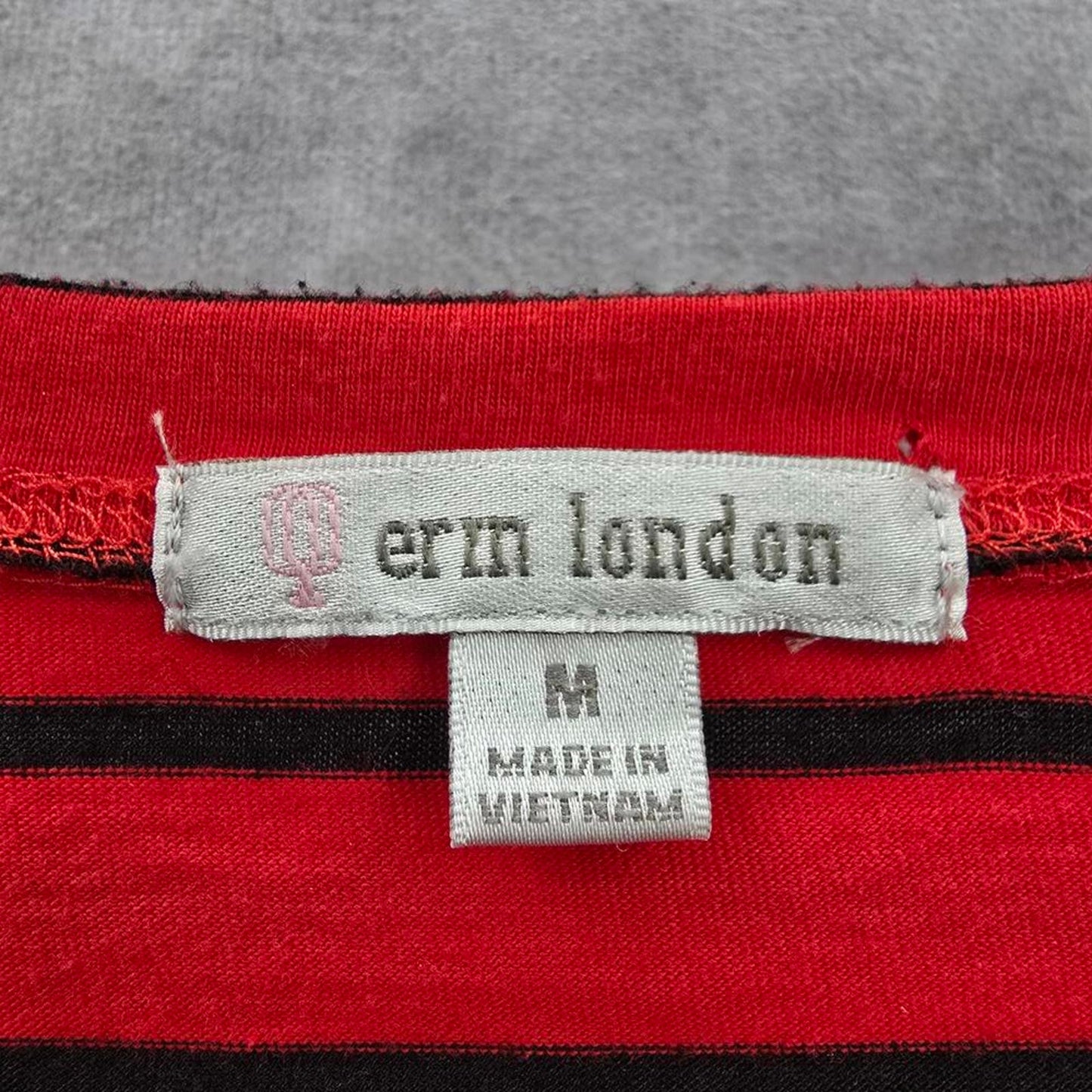 Erin London Red Black Stripe 3/4 Sleeve Top Blouse Shirt Medium
