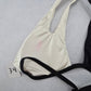 Black White Crisscross Halter Tie Padded Bikini Bralette Swim Top S Small