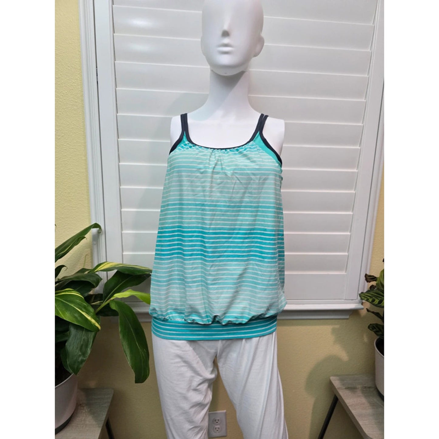 Green Striped Sports Bra Tank Top Medium