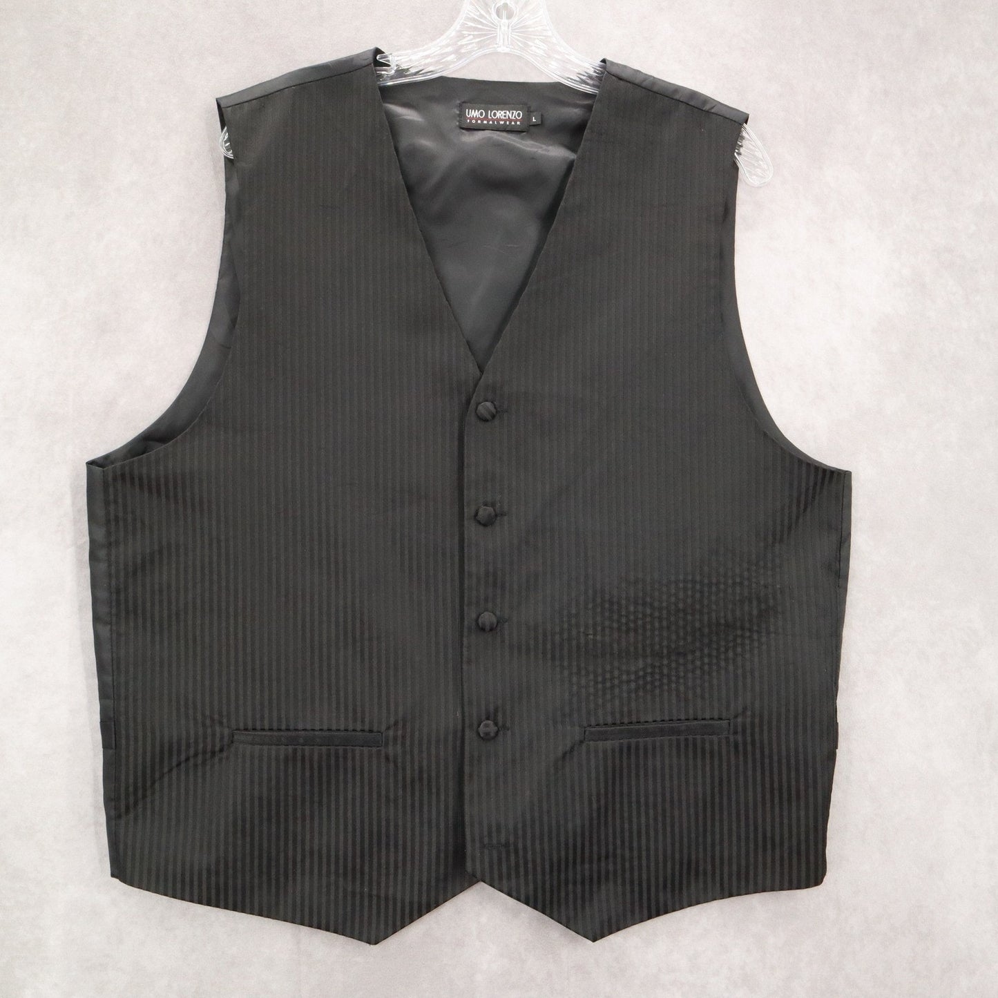Umo Lorenzo Black 4 Button Stripe Welt Point Waistcoat Tuxedo Suit Vest L 46R