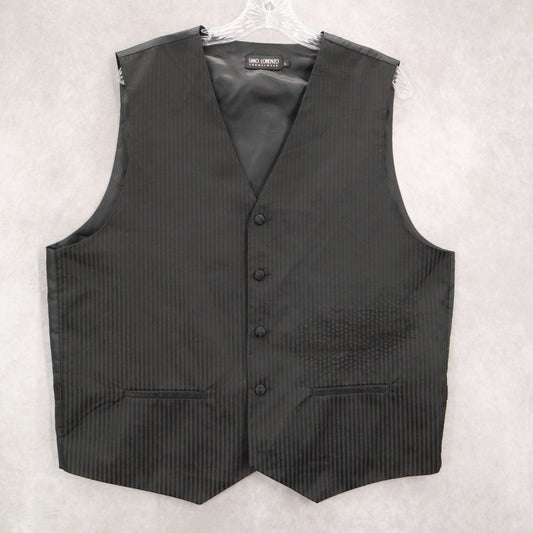 Umo Lorenzo Black 4 Button Stripe Welt Point Waistcoat Tuxedo Suit Vest L 46R