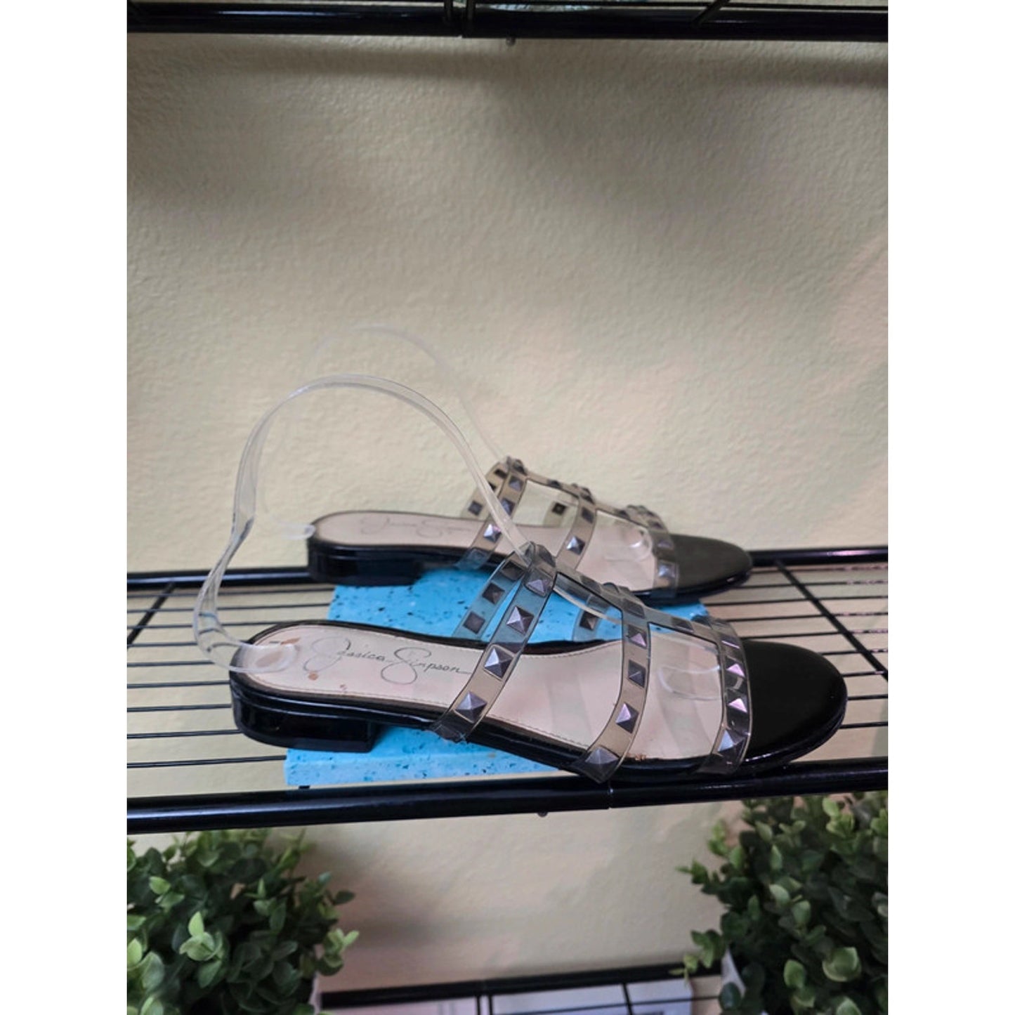 Jessica Simpson Black Studded Flat Slip Slide Sandals Size 8