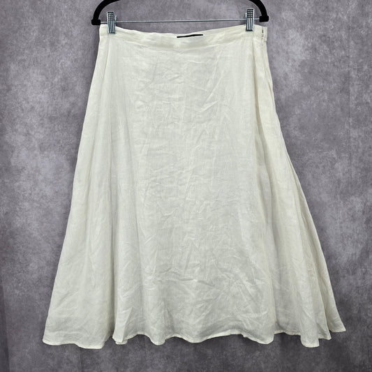Preston & York White Linen Cotton Knee Length Flare Boho Skirt Medium M 10