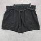 Terra & Sky Black Pullon Ruffle Belted Cotton Linen Pants Shorts Plus 1X 16W 18W