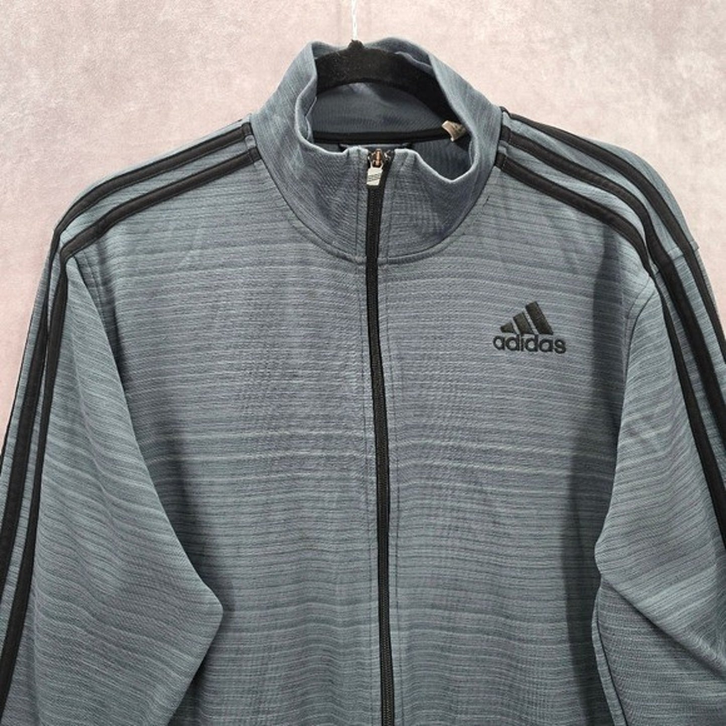 Adidas Gray Stripe Active Sports Full Zip Light Track Suit Coat Jacket Large L