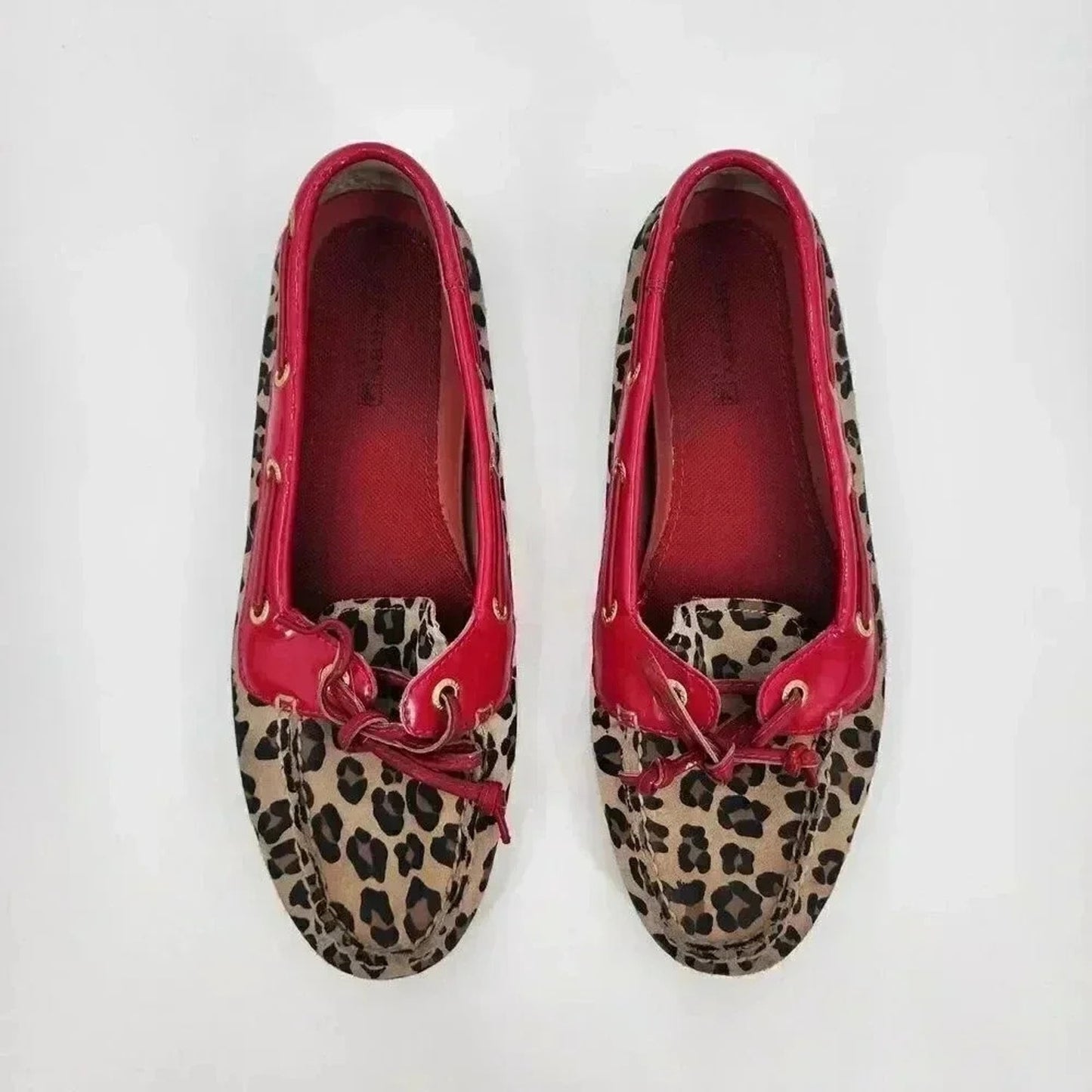 Sperry Leopard Print Red Brown Spotted Flats Size 7 Medium A-13 CH73