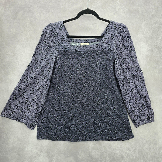 Style & Co Purple Black Floral Long Sleeve Flare Top Shirt Blouse Medium