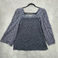 Style & Co Purple Black Floral Long Sleeve Flare Top Shirt Blouse Medium