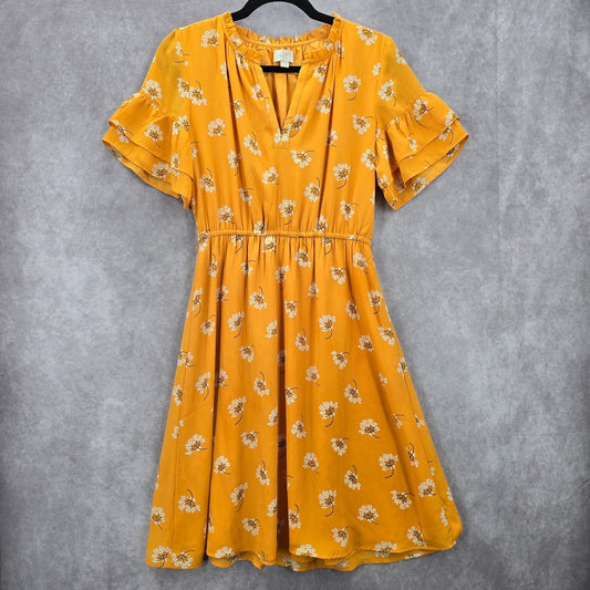 Ann Taylor Loft Yellow Floral Flare Flirt Knee Length Extra Small XS