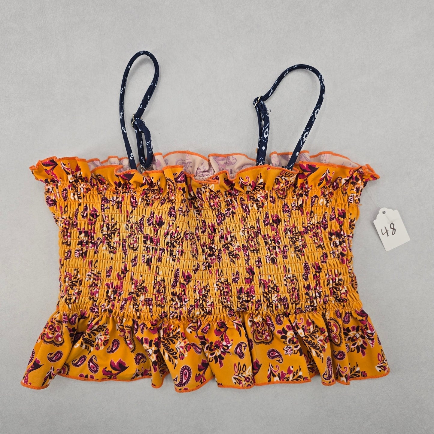 Yellow Floral Crop Smock Boho Tube Ruffle Y2K Bikini Bralette Swim Top M Medium