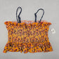 Yellow Floral Crop Smock Boho Tube Ruffle Y2K Bikini Bralette Swim Top M Medium