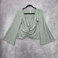 Peppermint Gray Ruched Flare Wide Long Sleeve Y2K Cropped Top Small