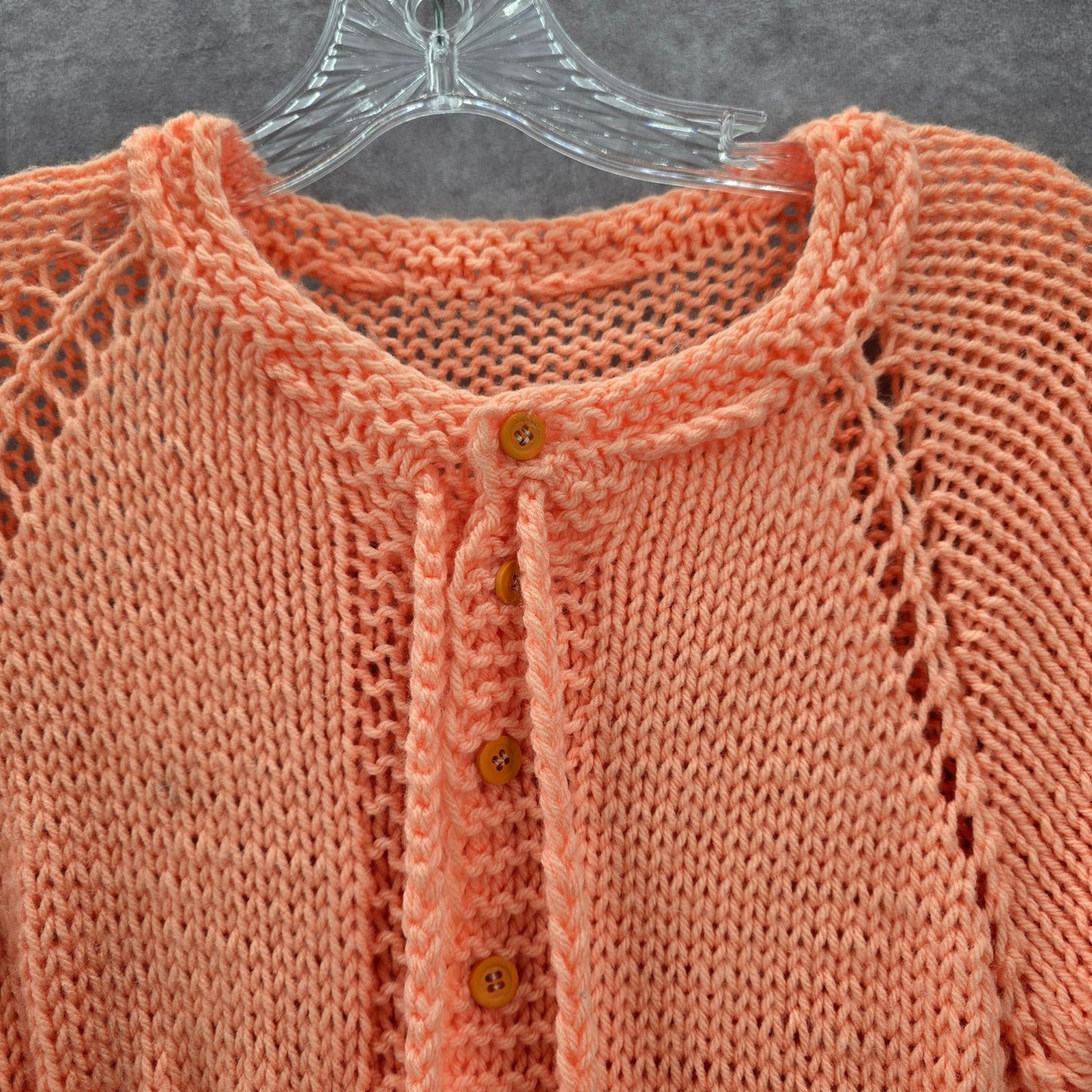 Orange Knit Button Up Tassel Handmade Flare Long Sleeve Girls Dress M Medium