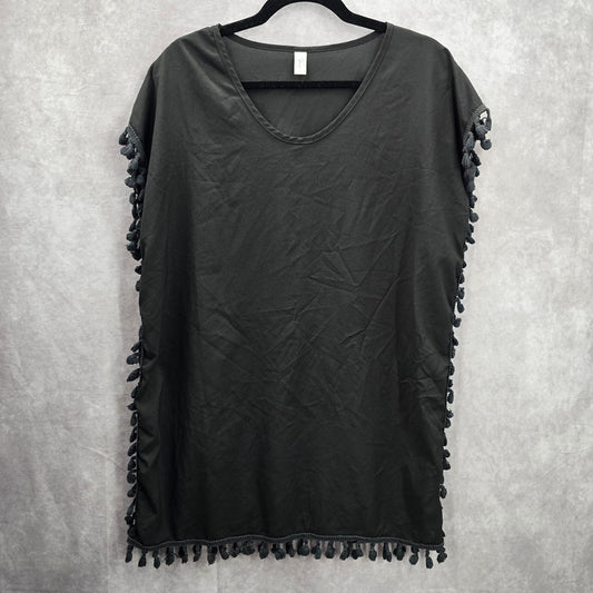 Yincro Black Tassle Sheer Coverup Short Sleeves Large