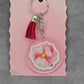 Letter Keychain Clear Silver Circle Handmade Acrylic Tassel Flower I Red