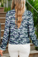Green Camouflage Print Lace Patchwork Detail Button Long Sleeve Top